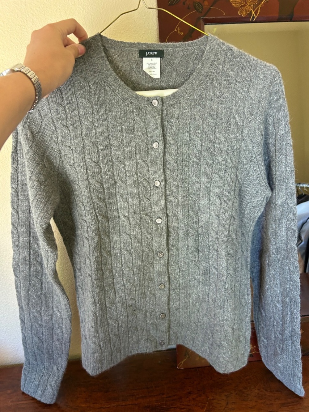 J.Crew Cable Knit Cardigan Angora Cashmere Blend Grey Size S - Picture 4 of 5